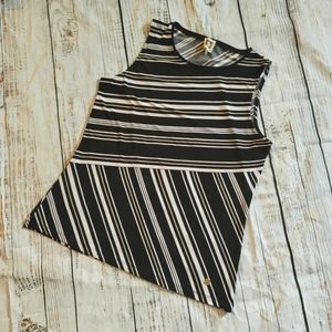 Anne Klein Black Tan Top Women Size M Diagonal Stripes